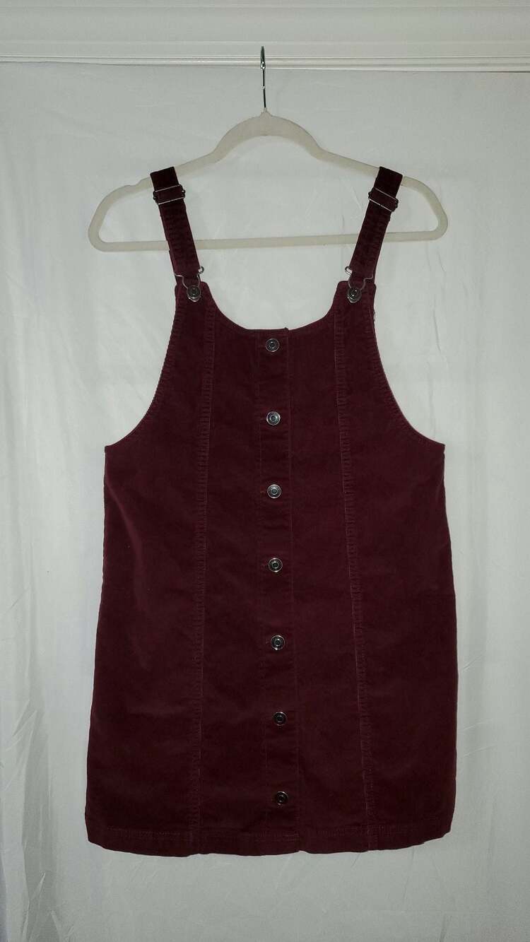 Celebrity Pink Burgundy Corduroy Button-Down Pinafore Overall Dress Size S